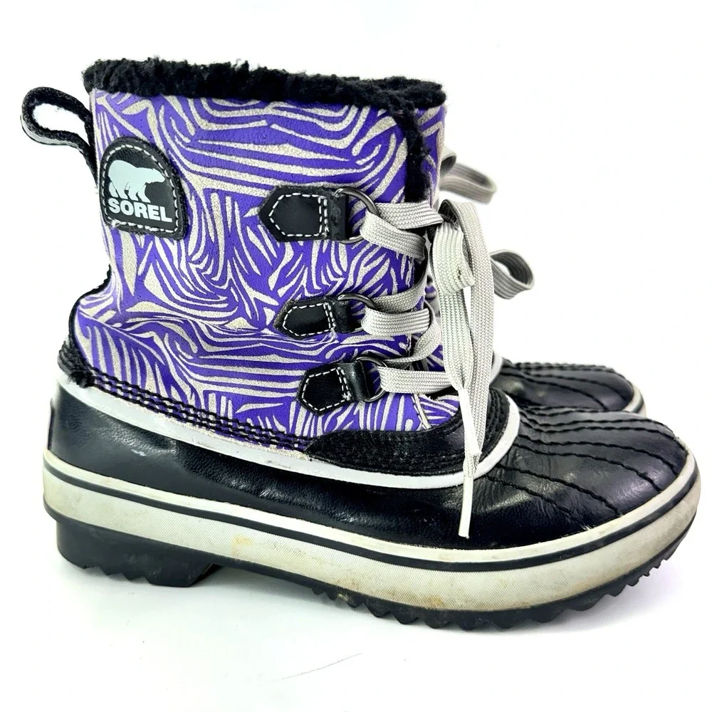 Sorel Winter Boots Womens Size 5 Black Purple Waterproof Lace Up Insulated
